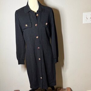 Liz Claiborne Charcoal Button-Up Dress